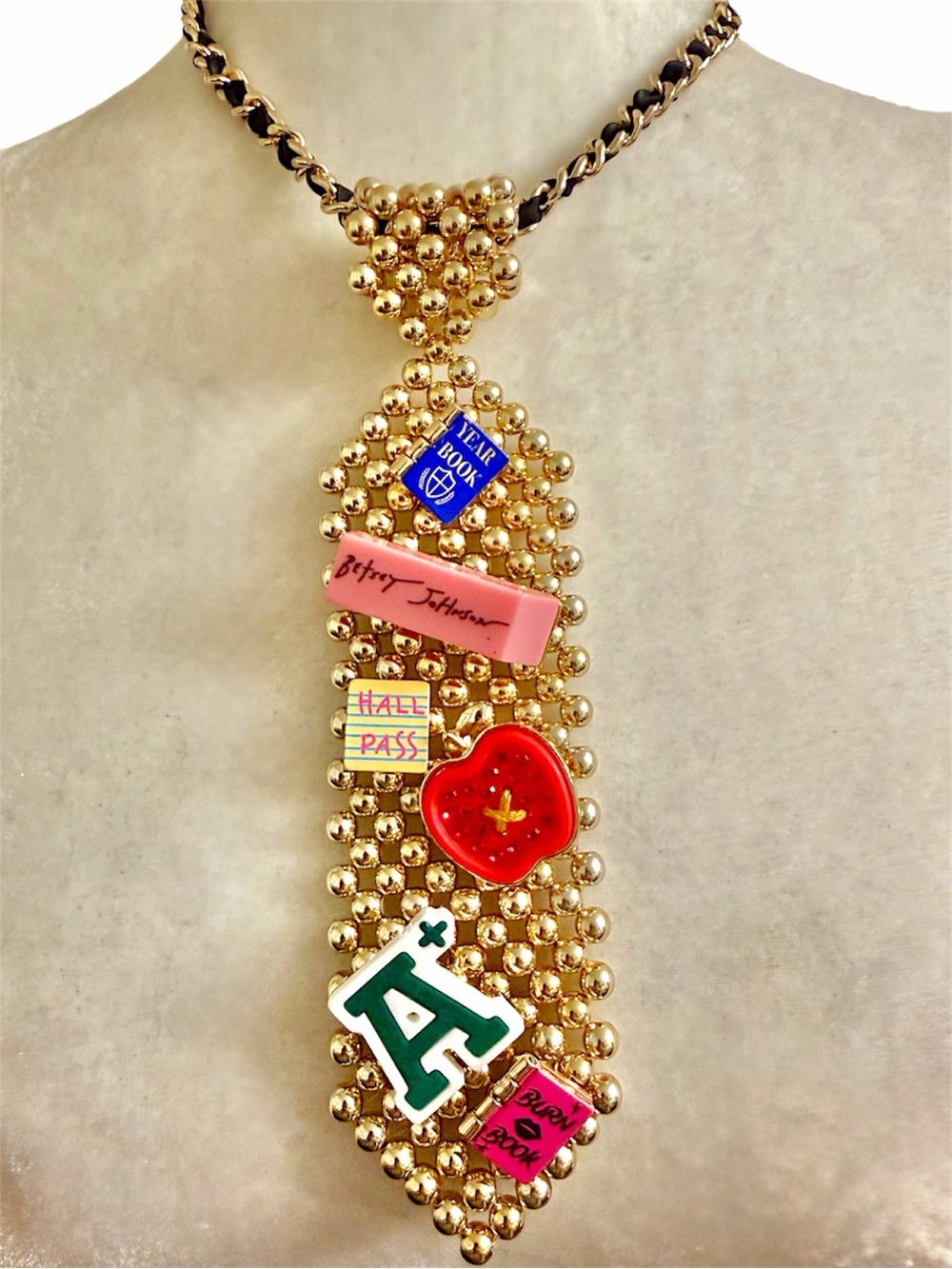 Betsey Johnson Best In Class Tie Necklace Year Book Burn Book apple eraser